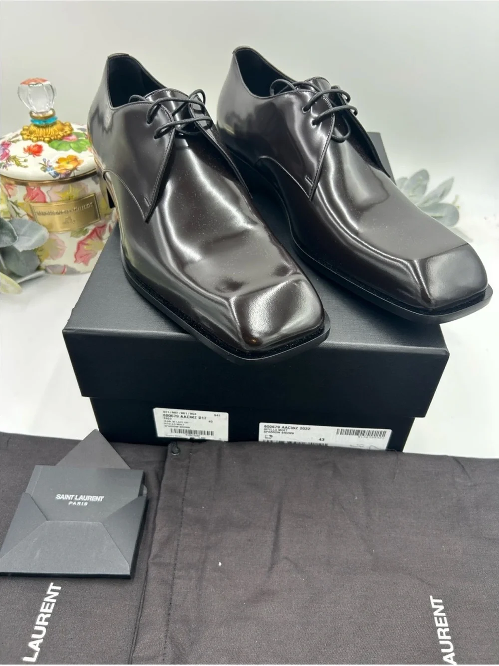 Men’s St. Laurent JEAN leather Derby shoes size 43 made in Italy